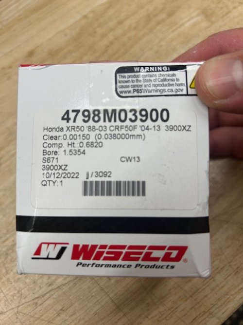 Wiseco XR50/CRF50 High Compression Stock Bore Piston Kit