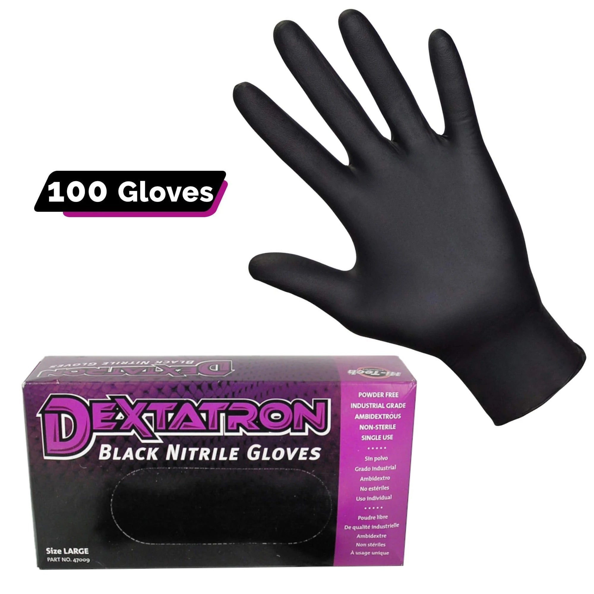 Black Disposable Nitrile Gloves -  100/Box (Large)